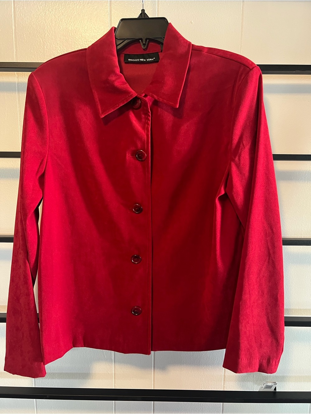 Y2KBriggs New York Red Button-Front Women's Jacket, Padded Shoulders, Small, C18